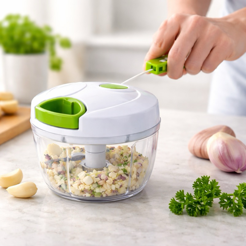 Mini Multi Processador Manual De Alimentos Alho Temperos 500ml Manual Corda 3 Lâminas Afiadas Cortar Triturador Sem Fio