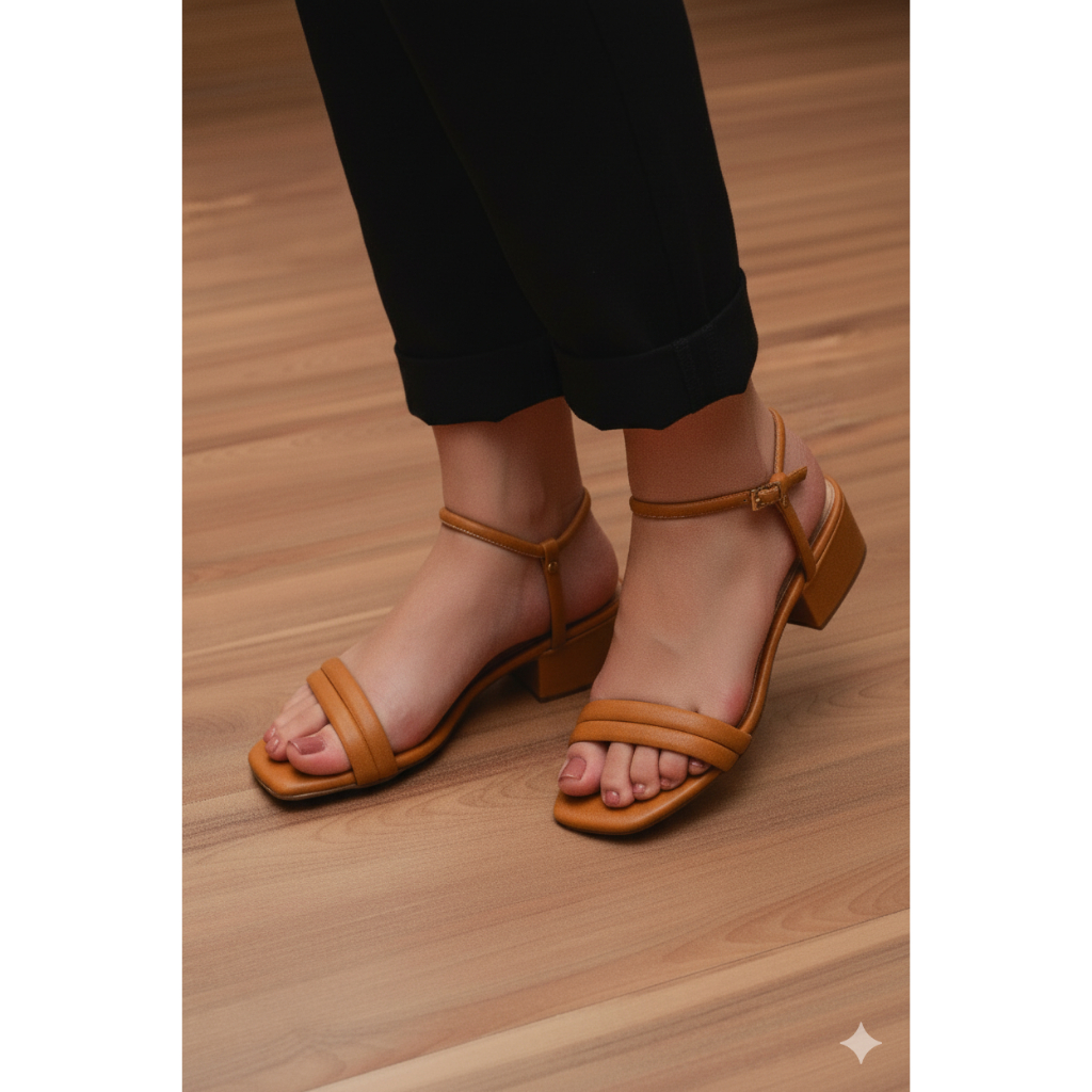 Sandalia  Feminina salto bloco de duas tiras calce fácil de ajuste dia a dia confortável promoção