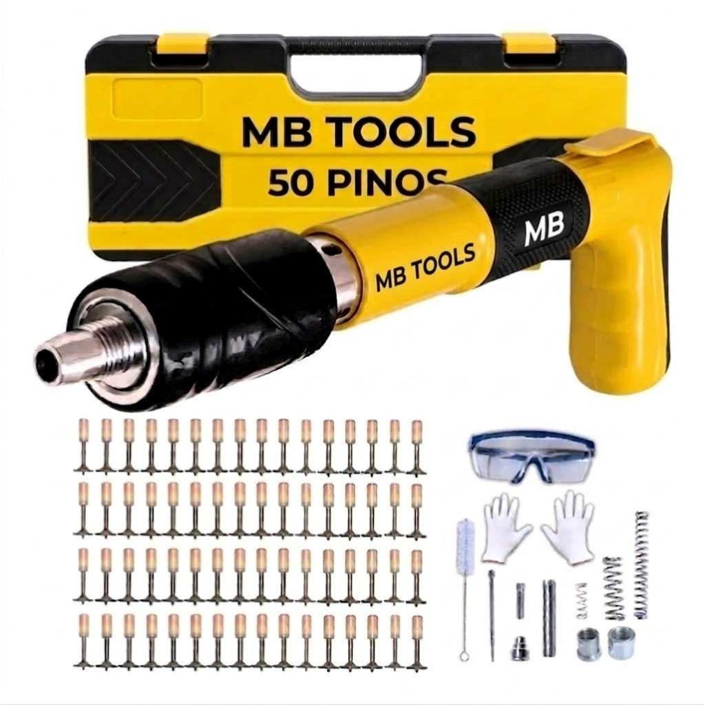 Kit Pistola de Fixação Finca Pino Com 50 pinos Ação Com Caixa Portátil Direta Gesso Drywall Madeira