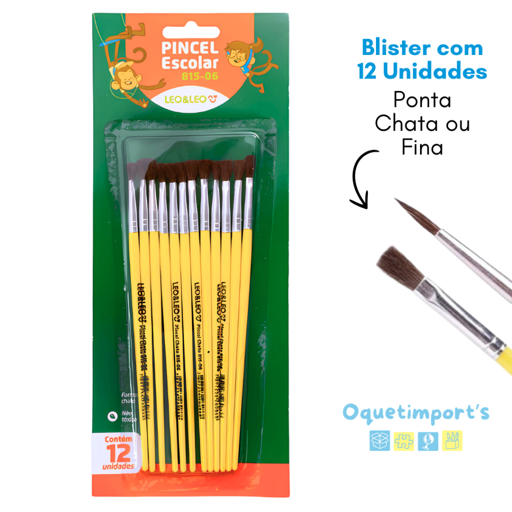 Kit Pincel Escolar P/ Pintura em Guache e Artesanato Leo Leo 12 ou 24 Unidades em Oferta na Shopee