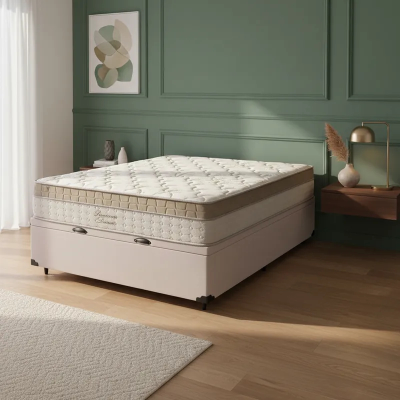Cama Box Baú com Colchão de Molas Ensacadas Pillow In Anjos Premium Dream Casal 138cm