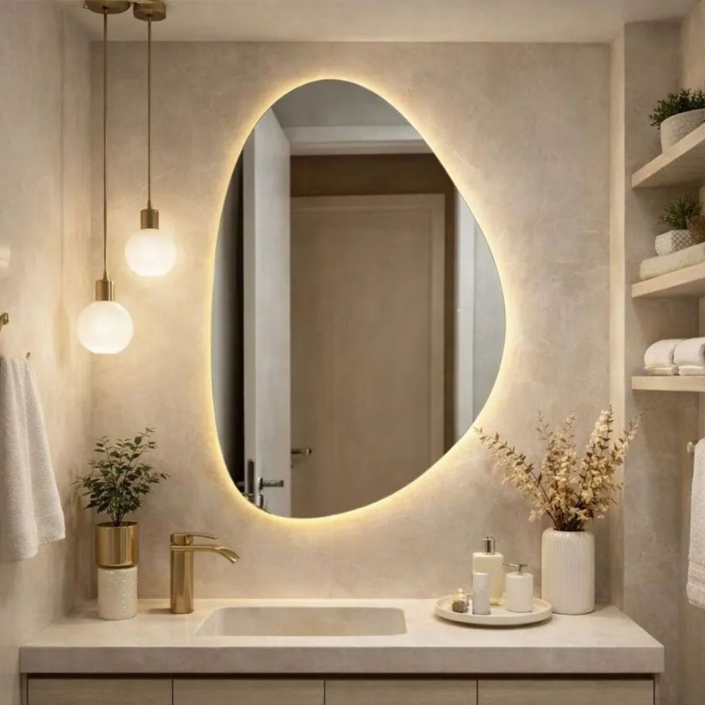 Espelho Orgânico Decorativo Parede Com Led ou Sem LED Lapidado Ideal para Banheiro Quarto Sala