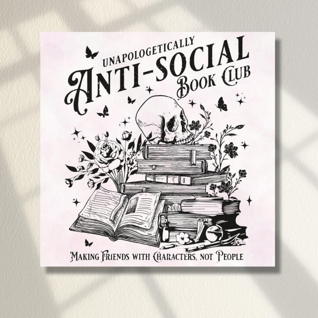 Quadro Placa Decorativo Personalizado Anti Social Book Club Livros Arte Vintage Amante de Livros