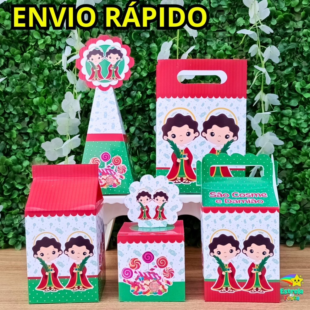 Kit festa SÃO COSME E DAMIÃO s/laço decoração de festa lembrancinha PEGUE MONTE caixinhas S/NOME