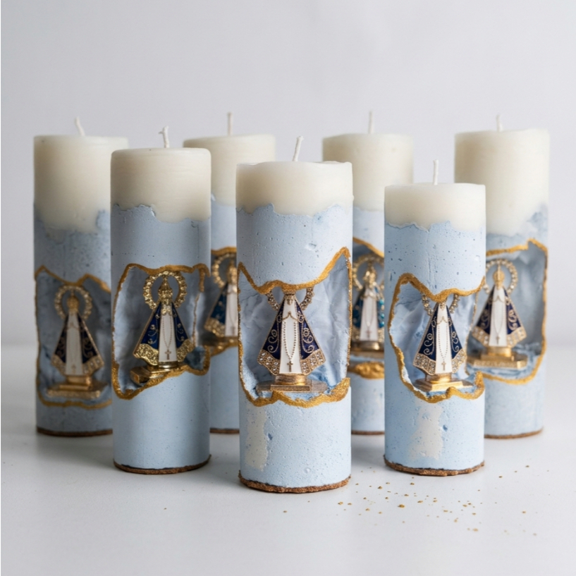 Vela Oratório Pequena Nossa Senhora Aparecida Azul Aromática Presente Decoração Lembrancinha