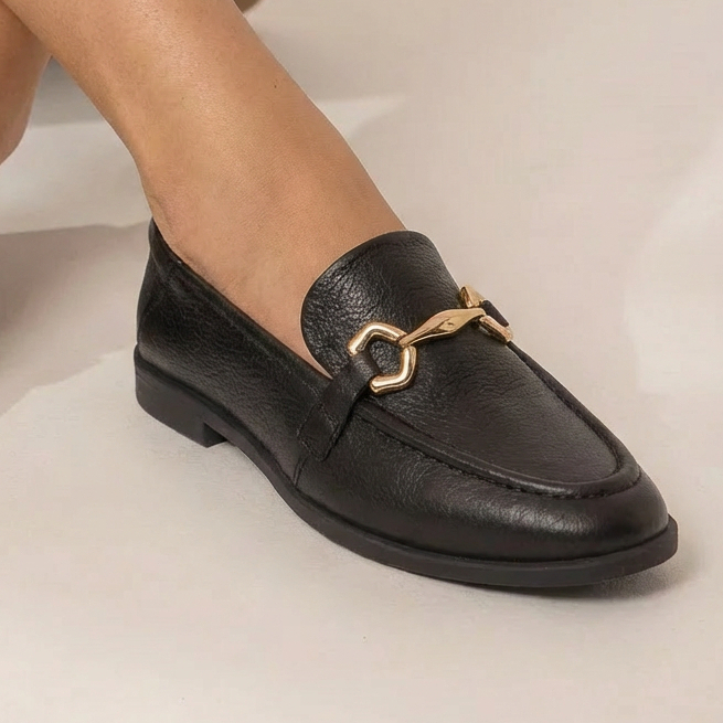 Imagem Mocassim Mara Feminino Vittal Couro Legítimo Metal Dourado Leve Macio Elegante