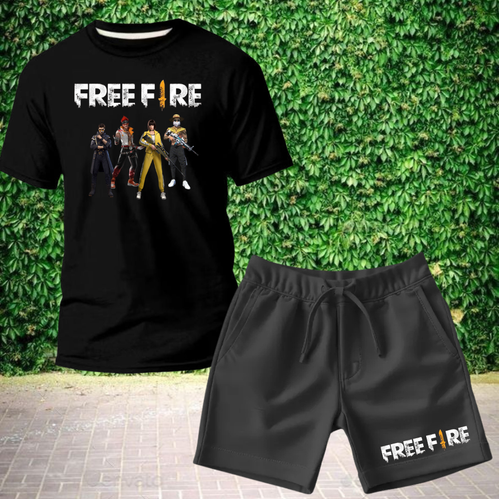 Conjunto Infantil FreeFire Camiseta+Short de Moletom Camisa Freefire Infantil Short Moletom Infantil Juvenil Freefire