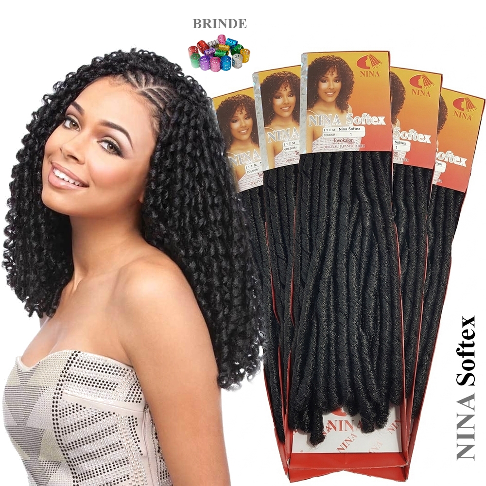 Cabelo Nina Softex 72g Cacheado | Kit 3 e 5 Pacotes | Cabeça Completa | Volume Cheio e Natural |Cor Preto
