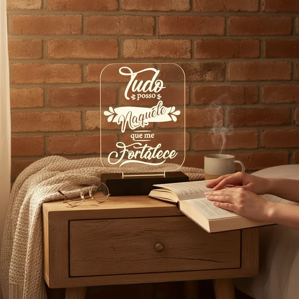 Luminária Led 3d | Tudo Posso Naquele Que Me Fortalece Deus | Abajur Presente Criativo Decoração