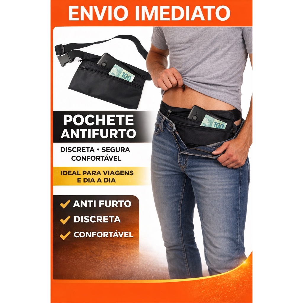 Pochete bolsa transversal anti-furto/ doleira com dois compartimento reforçada porta celular documentos dinheiro etc. em Oferta na Shopee