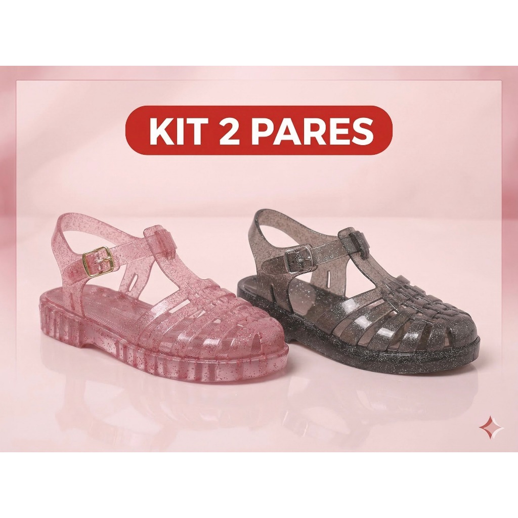 Kit 2 Pares Sandália Xereta Infantil Menina Antiderrapante Leve e Confortável