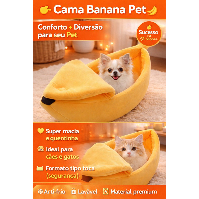 cama  pet gato  e Cachorro  Banana  | Caminha Pet Macia, Lavável e Confortável | Cama para Gatos e Cães pequenos