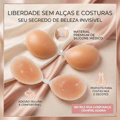 Sutiã Silicone Adesivo Invisível Sustentação Seios Efeito Push-Up Não Marca Na Roupa Reutilizável
