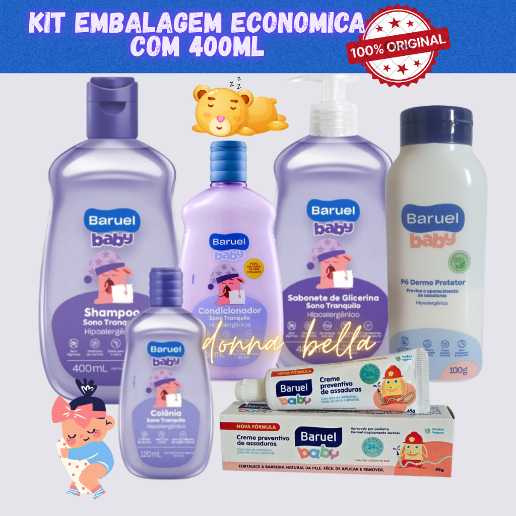 Kit Baruel Sono Tranquilo 6 Peças- Chá De Bebê Cuidados e Higiene-Shampoo/Condicionador/Sabonete/Colônia