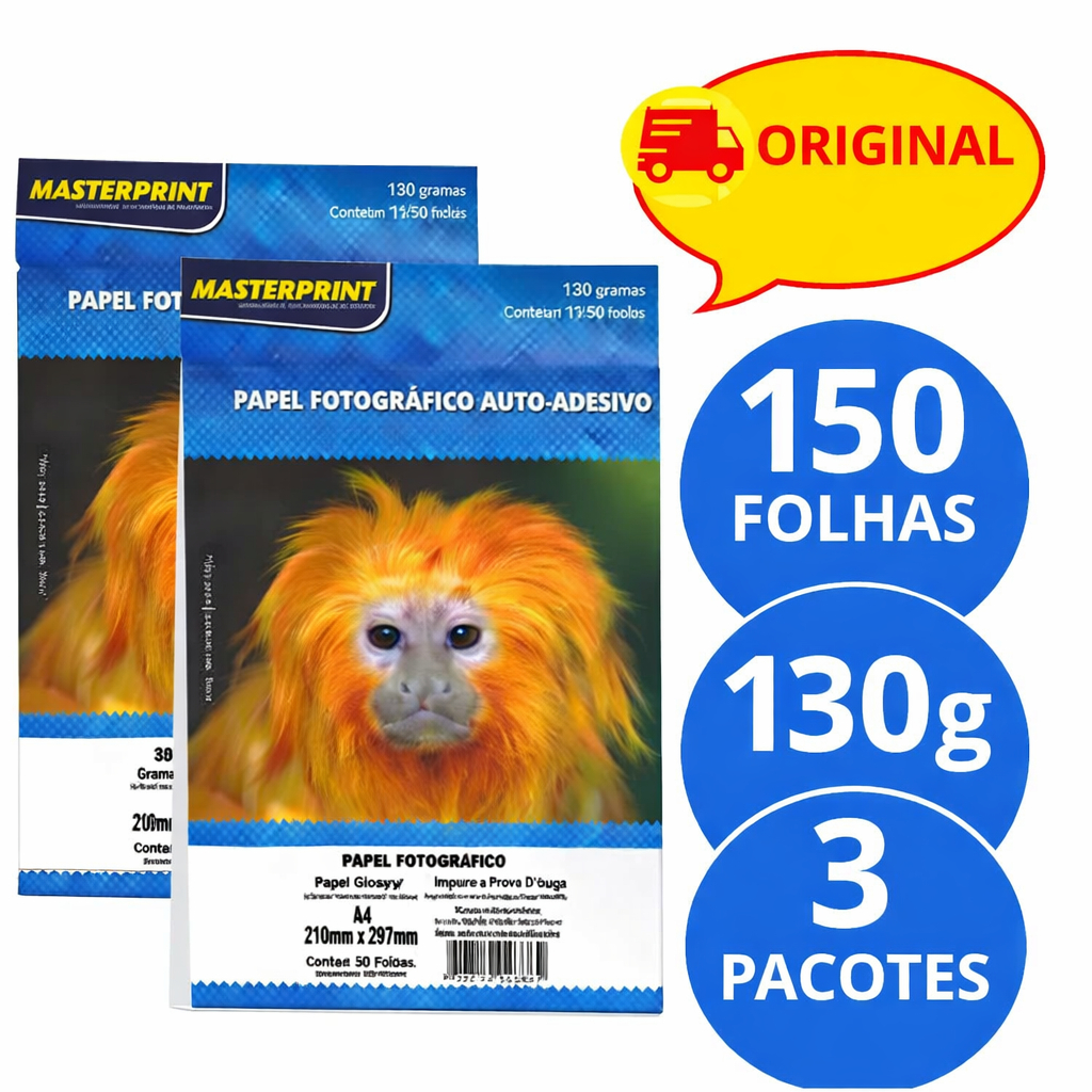 Papel Fotográfico Adesivo 130g A4 Glossy Masterprint 50/100/150 folhas em Oferta na Shopee