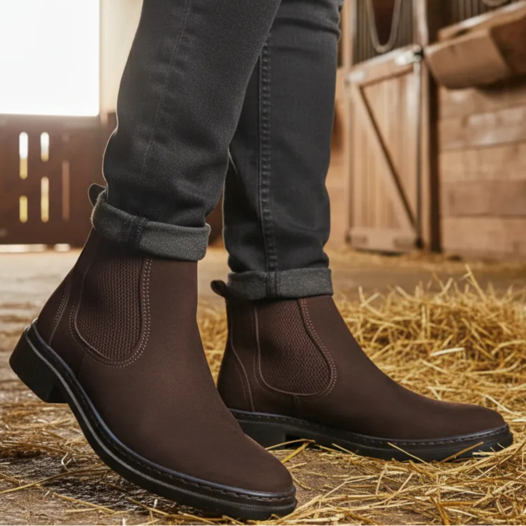 Bota Chelsea Cor Marrom Couro Nobuck Legitimo Solado Costurado Botina Cano Medio Botinha Masculina linha Casual 3465