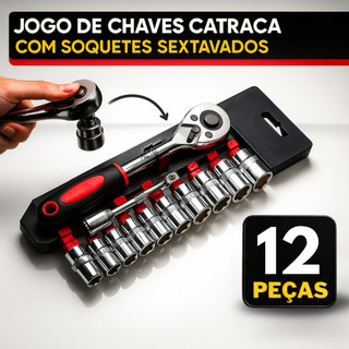 Kit 12 Chave Jogo Catraca Soquete 1/2 ou 1/4 Com 12 Peças 08-24 mm ou 04-13mm Com Extensão