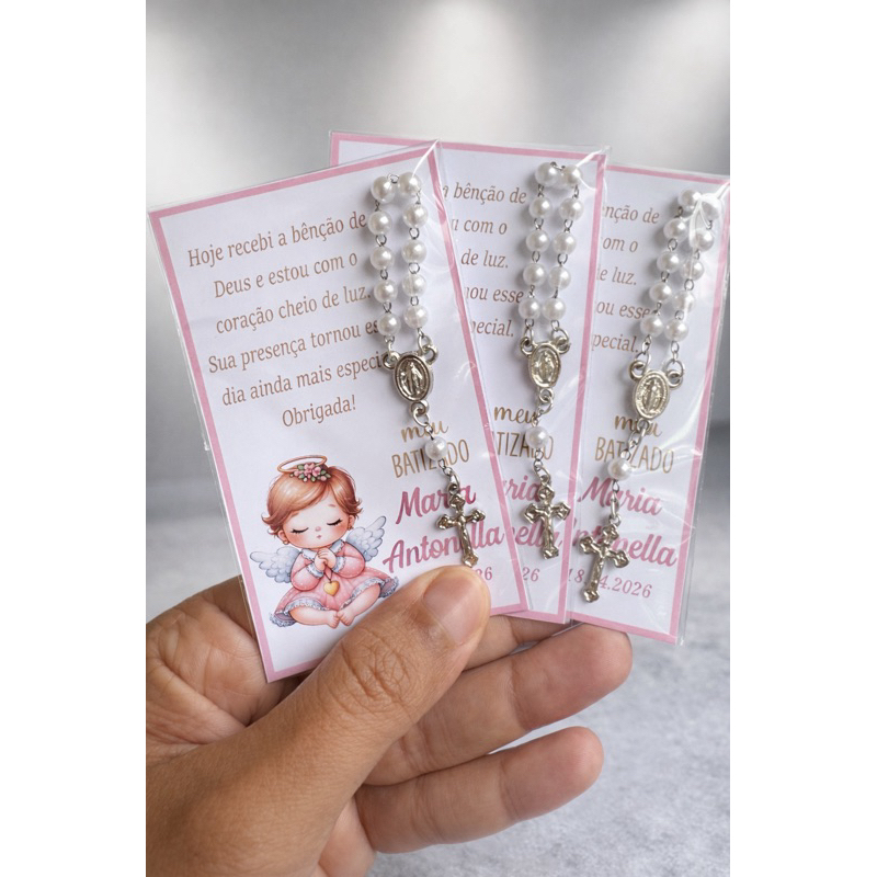 10 lembrancinhas batizado com mini terço