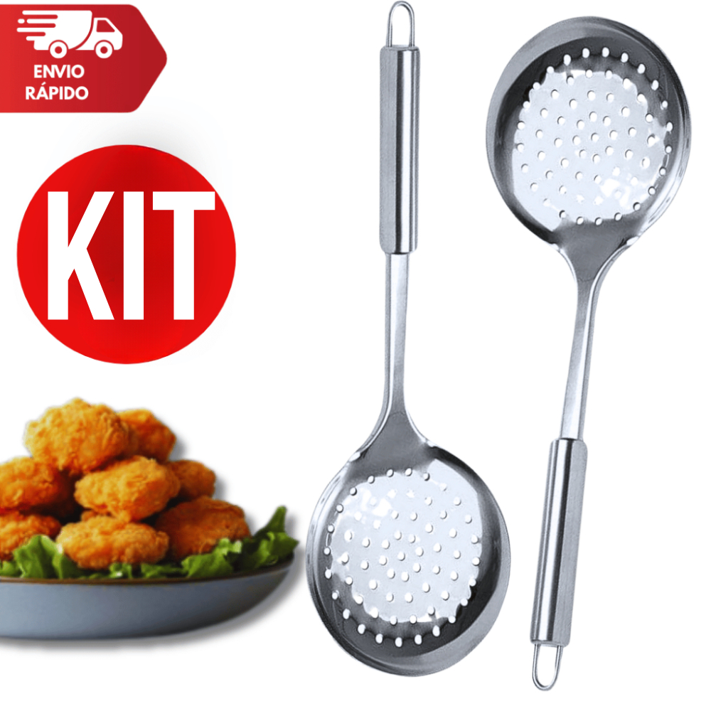 Escumadeira de Aço Inox com Furo para Arroz e Fritura Linha Casa Cozinha Premium Utilidades