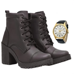 Coturno Feminino Falcucci Bota Salto Alto Falcucci Tratorada + Relógio