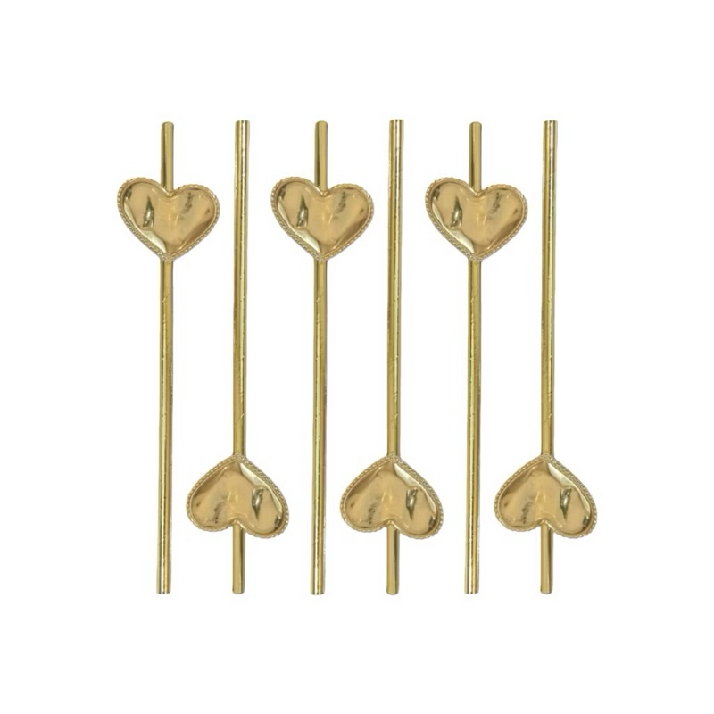 PACOTE COM 6 CANUDOS METALIZADOS | CORAÇÃO | FESTA | CASA E DECORAÇÃO | ANIVERSÁRIO | LEMBRANCINHAS | DOURADO E PRATA