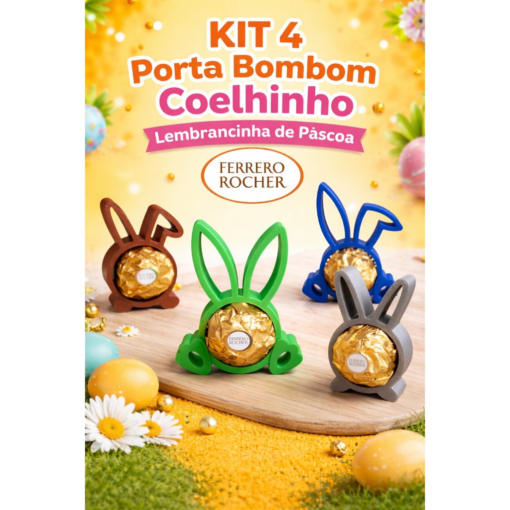 Kit com 4 Porta Bombom Coelhinho Páscoa – Lembrancinha Fina tipo Ferrero Roche