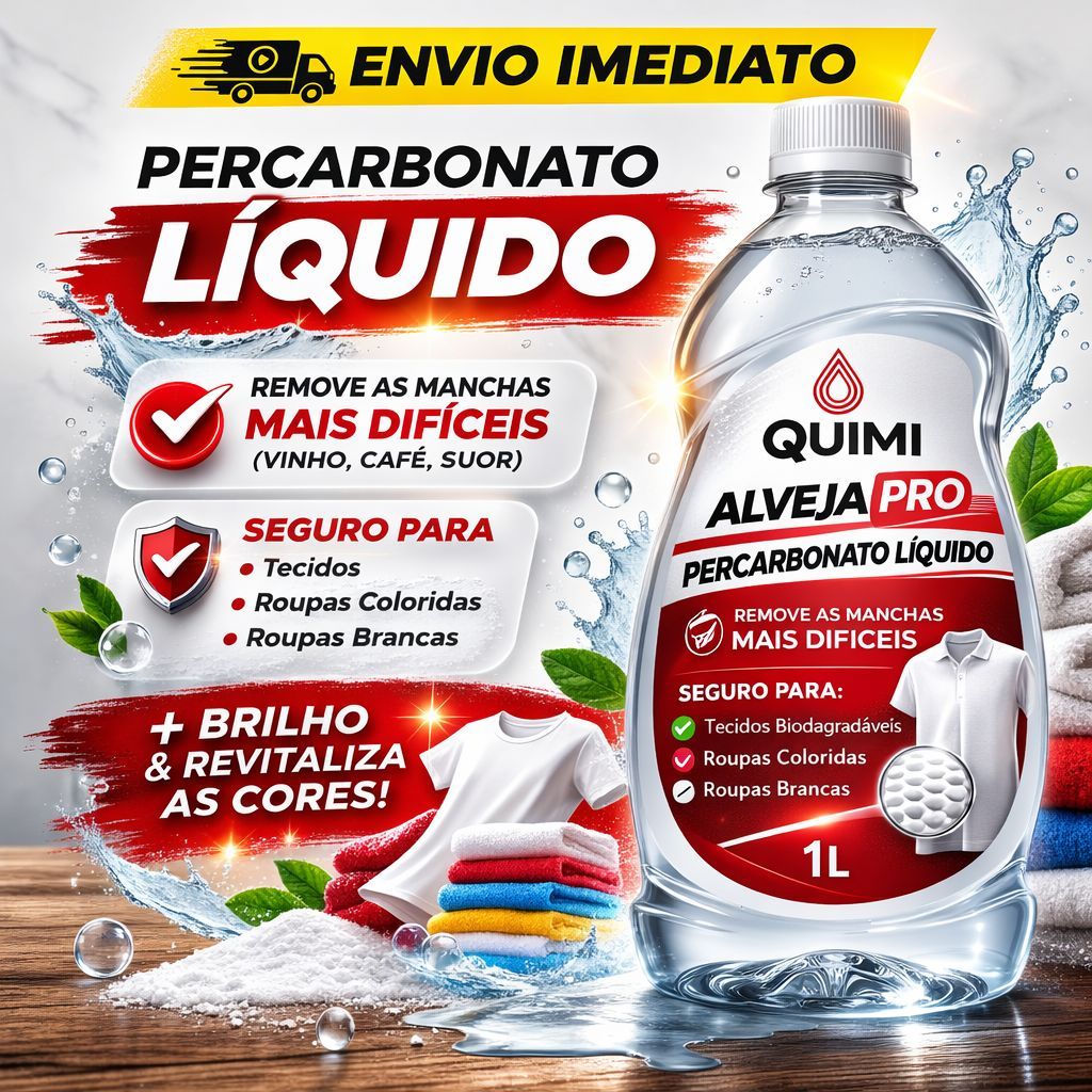 Percarbonato de Sódio 100% Puro Limpeza Em Geral Tira Manchas Roupas Brancas 1LT