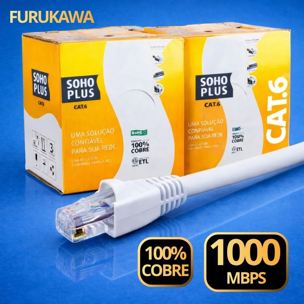 CABO DE REDE CAT6 BRANCO FURUKAWA SOHOPLUS 1 METRO 2 METROS 3 METROS 5 METROS