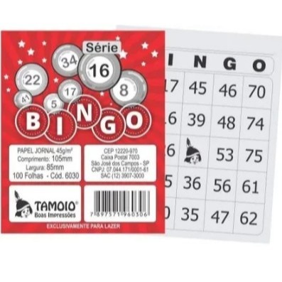 Cartela de Bingo simples papel jornal 45 g/m² 105mm x 85mm 100 folhas Tamoio em Oferta na Shopee