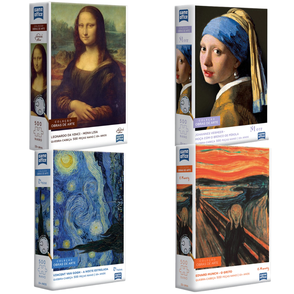 Kit 2 ou 4 Quebra-Cabeças Nano Toyster 500 Pçs Noite Estrelada,  Mona Lisa e O Grito - Obra de Arte