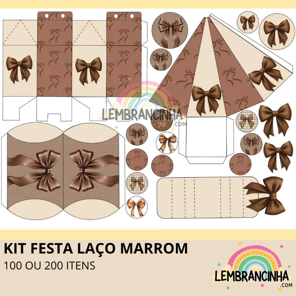Kit lembrancinha Laço Marrom - Envio rápido- Kit com 100/200 itens