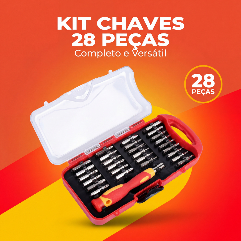 Kit Jogo De Chaves 28 Peças Com Estojo Organizador Bits E Ponteiras Para Parafusadeira E Manutenção Manual