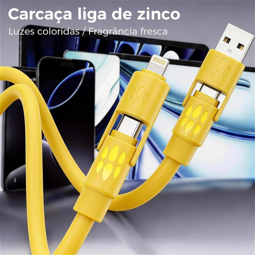 Cabo de carregamento rápido de 1.5 metros, 4 em 1, 240 W, compatível com Android, Apple, Type-C e Lightning.