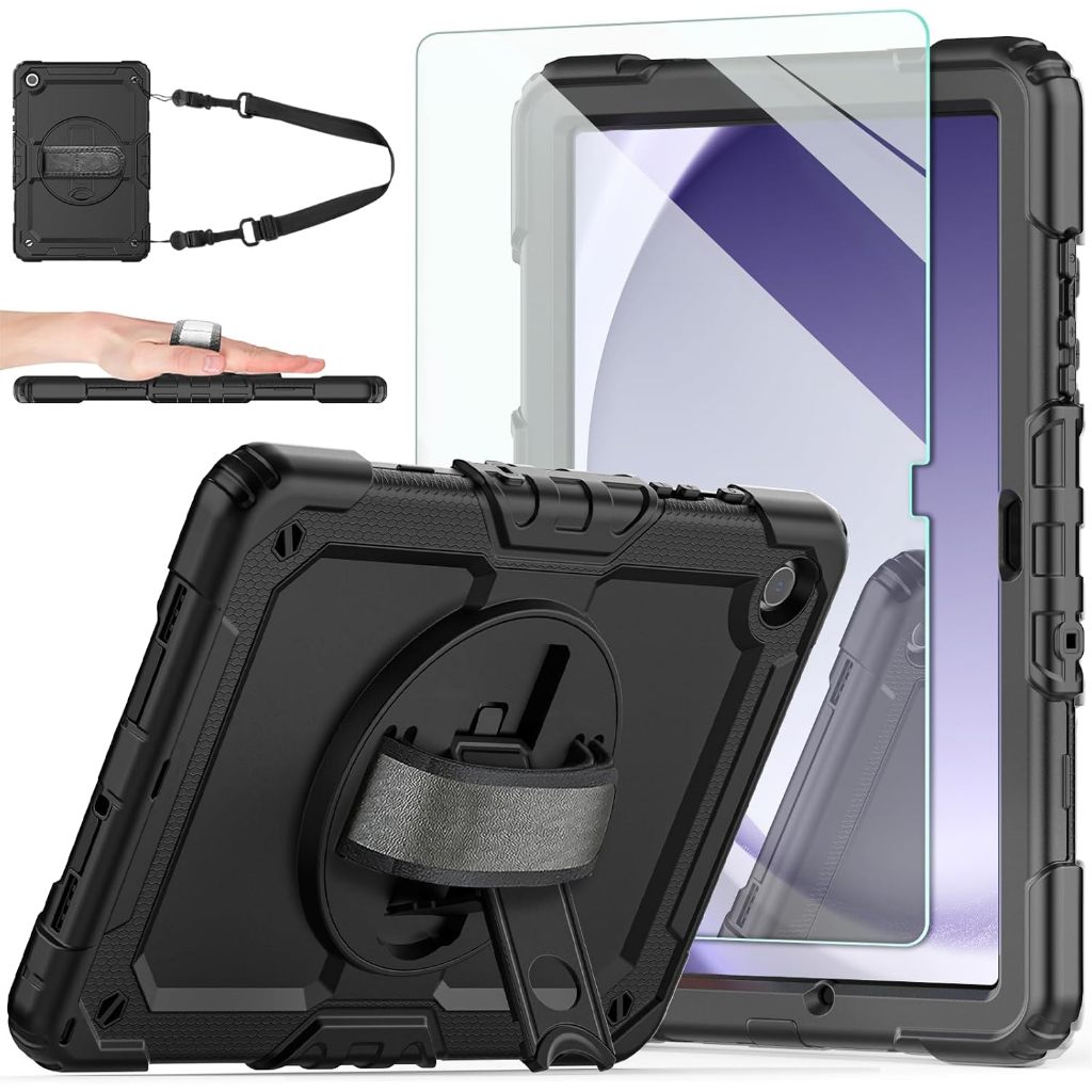 Capa 3 em 1 para Samsung Tab S6 Lite / Tab A9+ （11"） Com Suporte 360°, Alça de Ombro, Porta-Canos e Proteção Anti-Queda
