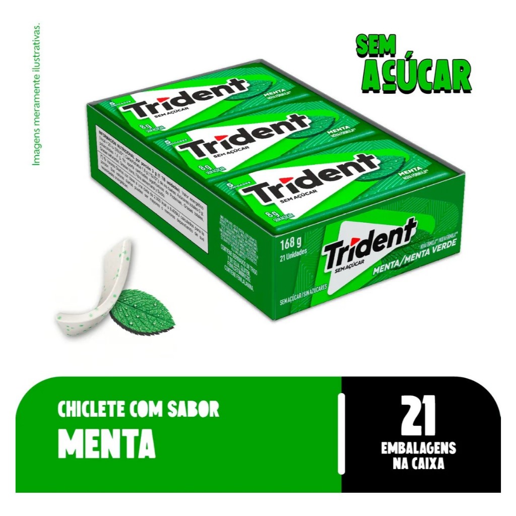 Chiclete Trident Menta Verde - Sabor Intenso, Livre de Glúten e Lactose, Isento de Açúcar