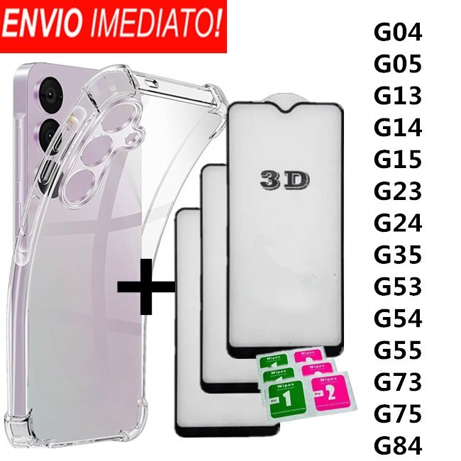 Capa Capinha Anti Impacto + Pelicula de vidro 3D Proteção Anti Queda Para Moto G04 G05 G13 G14 G15 G23 G24 G34 G35 G53