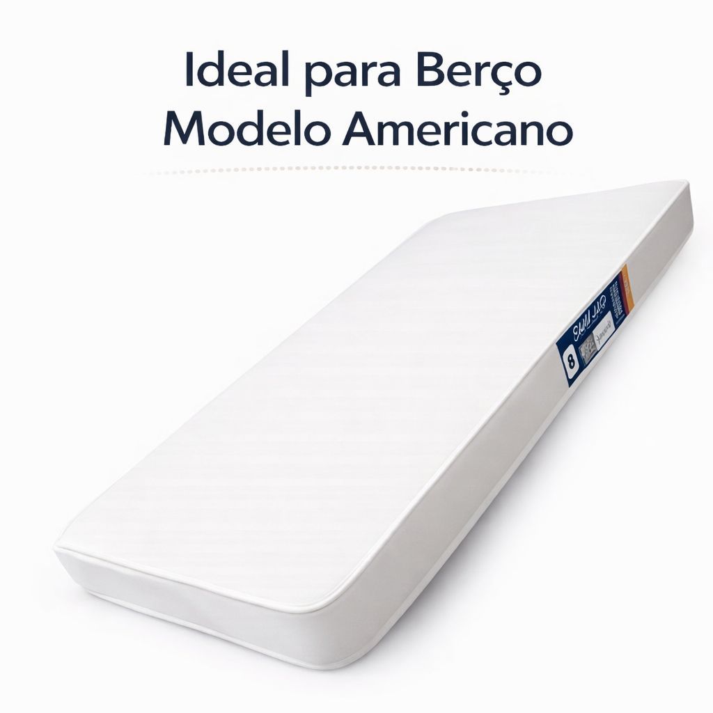 Colchão Berço Americano 130x70 Impermeável Espuma D18 Branco/Liso Antialérgico Antiácaro