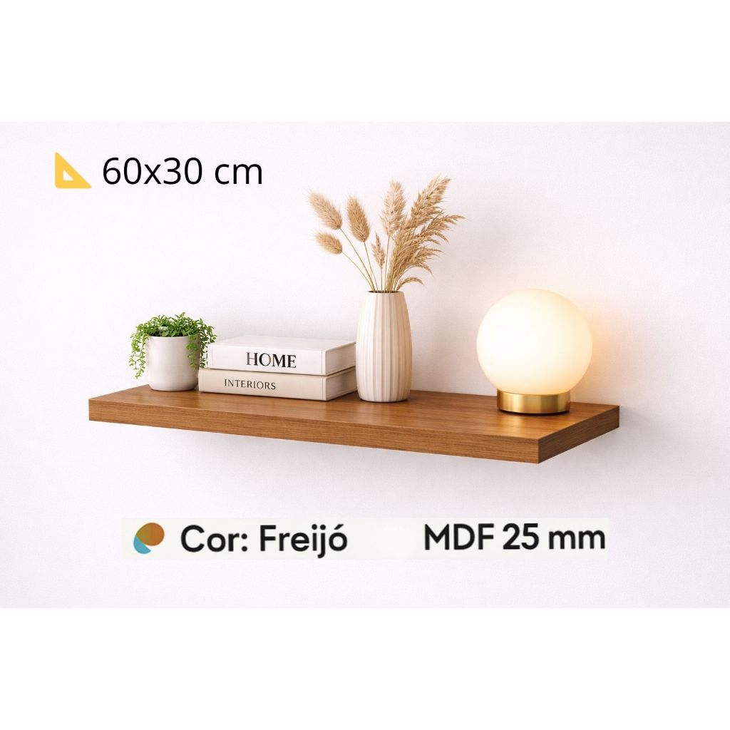 Prateleiras 60x30cm amdeirada freijó em MDF 25mm Suporte Invisível Decoração quarto sala escritório