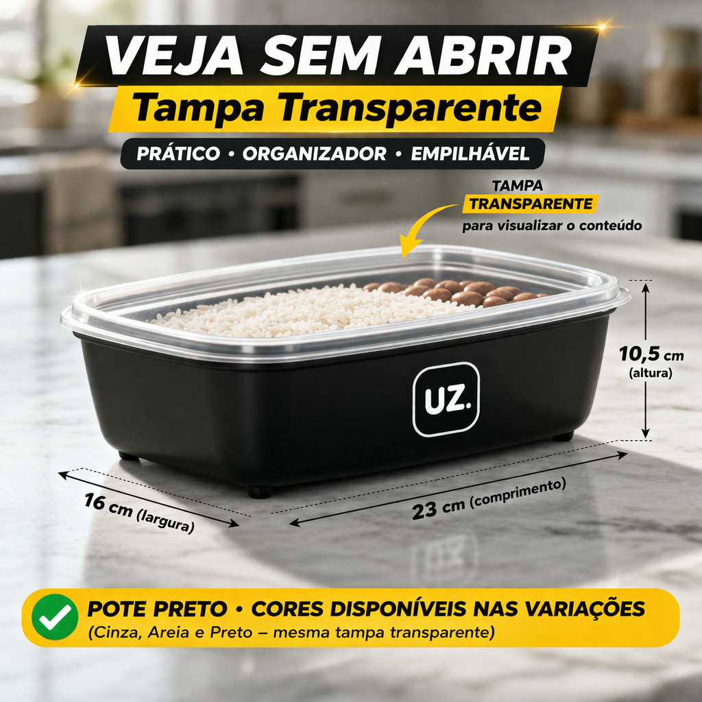 Pote com tampa transparente Retangular Slim 1,5L U.Z Organizador Alimentos Micro-ondas Freezer