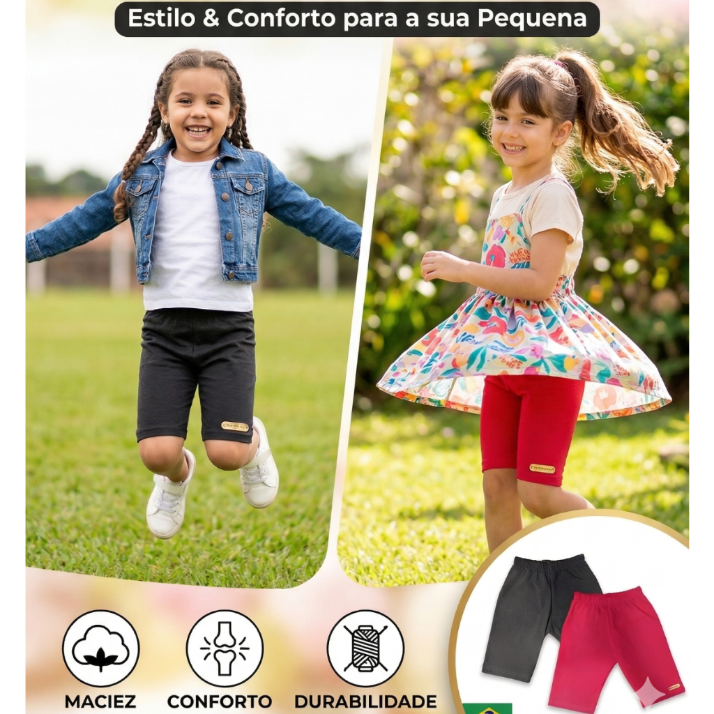 Kit Econômico 2 Bermudas Ciclista Infantil Menina
