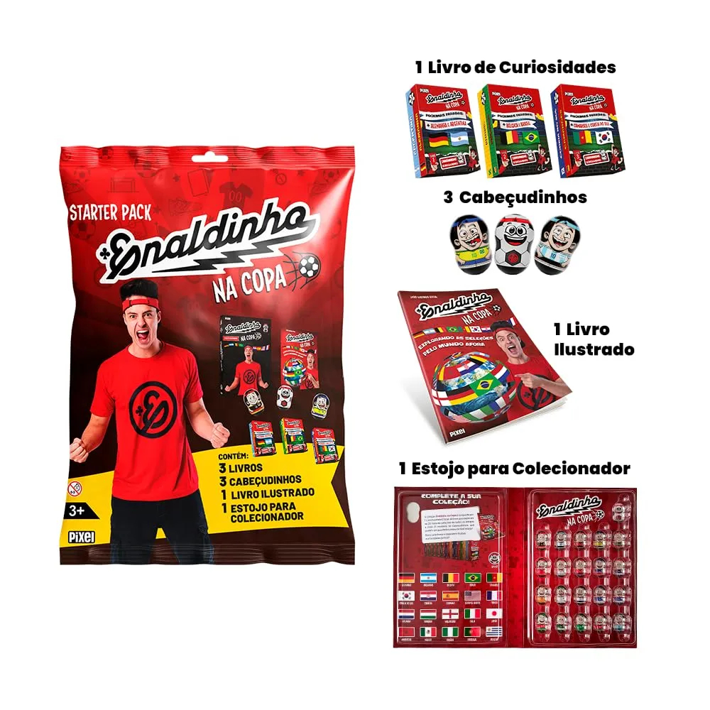 Starter Pack Enaldinho na Copa: 3 Livros + 3 Cabeçudinhos + Livro Ilustrado + Estojo para Colecionador (Pixel)