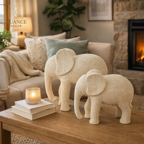 Elefantes Decorativos Kit 2 Peças Gesso Premium Elefante Grande Médio Decoração Sala Luxo Escultura