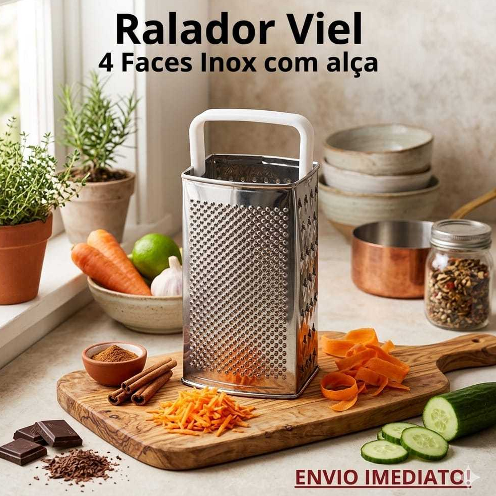 Ralador Inox 4 Faces Folha de Flandres Viel com alça Multiuso para Legumes Frutas Condimentos