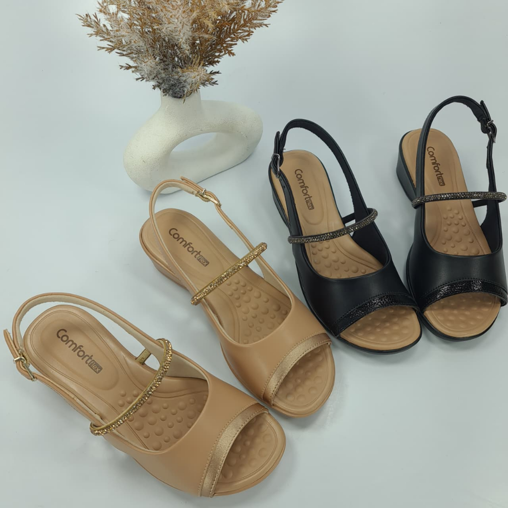 Sandália Feminina Comfortflex Anabela 2572304 Sofisticação e Estabilidade
