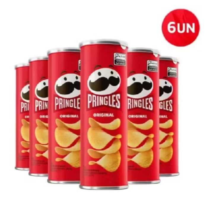 Combo Batata Pringles sabores Original, cebola e churrasco 6 unidades, 5 unidades e 4 unidades.