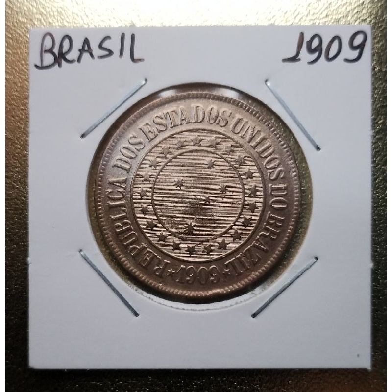 Moeda Brasil 40 Réis 1909 , SOBERBA ,Bronze - República dos Estados Unidos do Brasil .