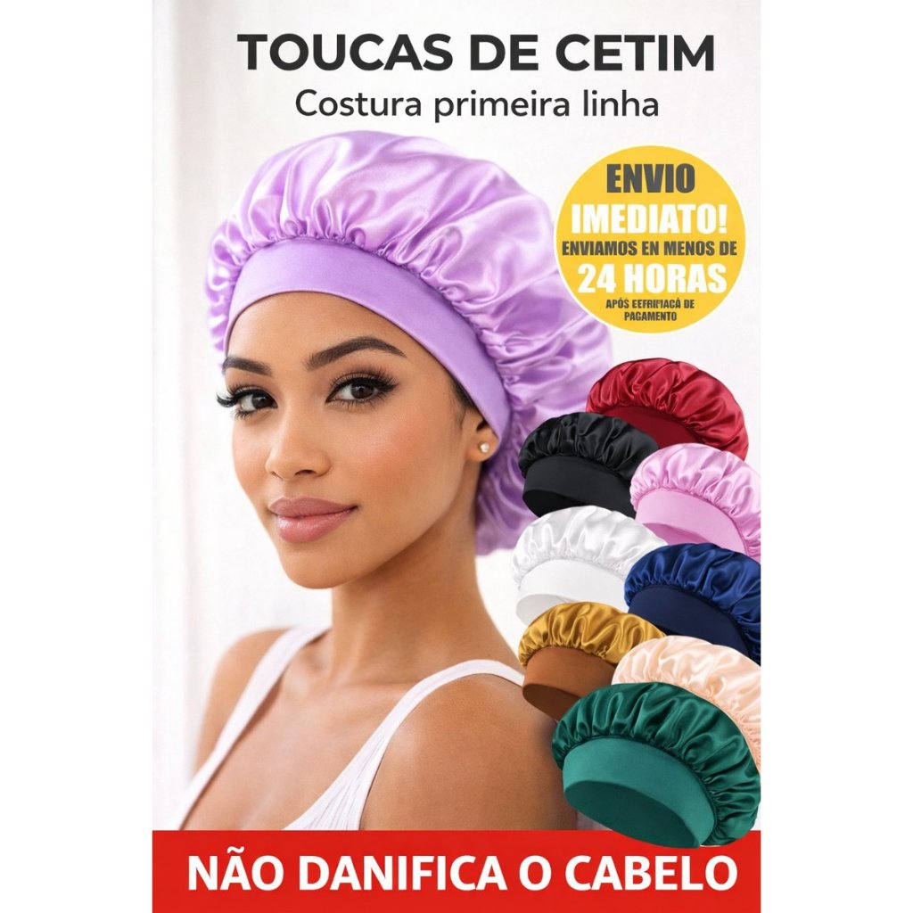 Touca de Cetim com faixa não marca e nem aperta Para Dormir Anti Frizz Alta Qualidade