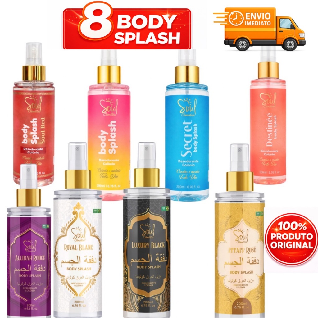 KIT 8 BODY SPLASH feminino 200ML FRAGRÂNCIA ÀRABES E TRADICIONAL, ENVIO IMEDIATO