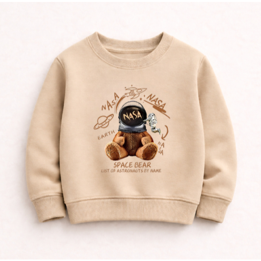Moletom Gola Careca Infantil Streetwear Estampa Nasa Urso