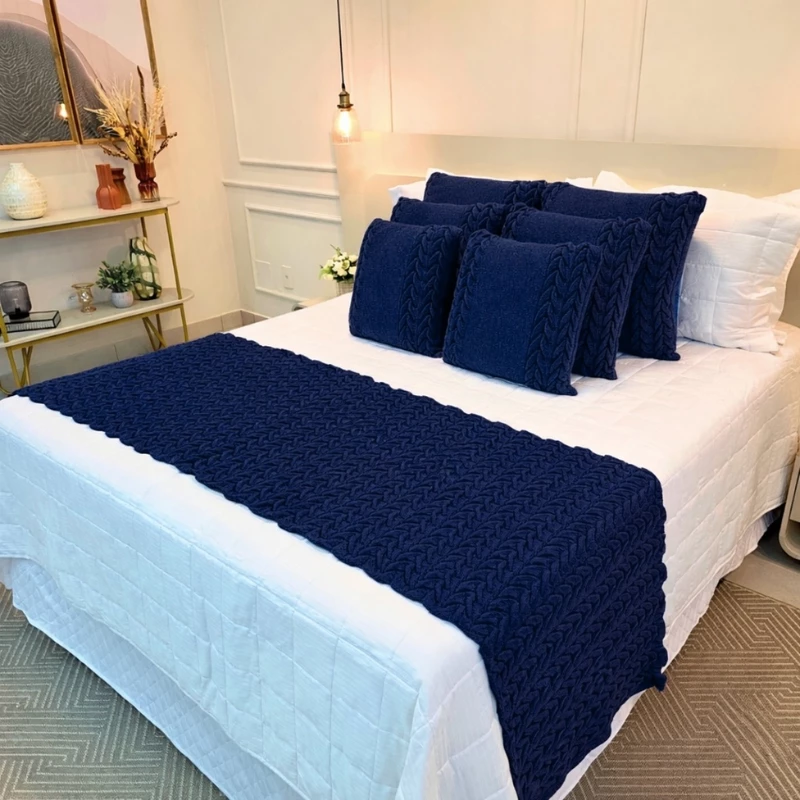 Kit Peseira de Manta Tricot para Sofá Cama Casal Queen King — foto 9